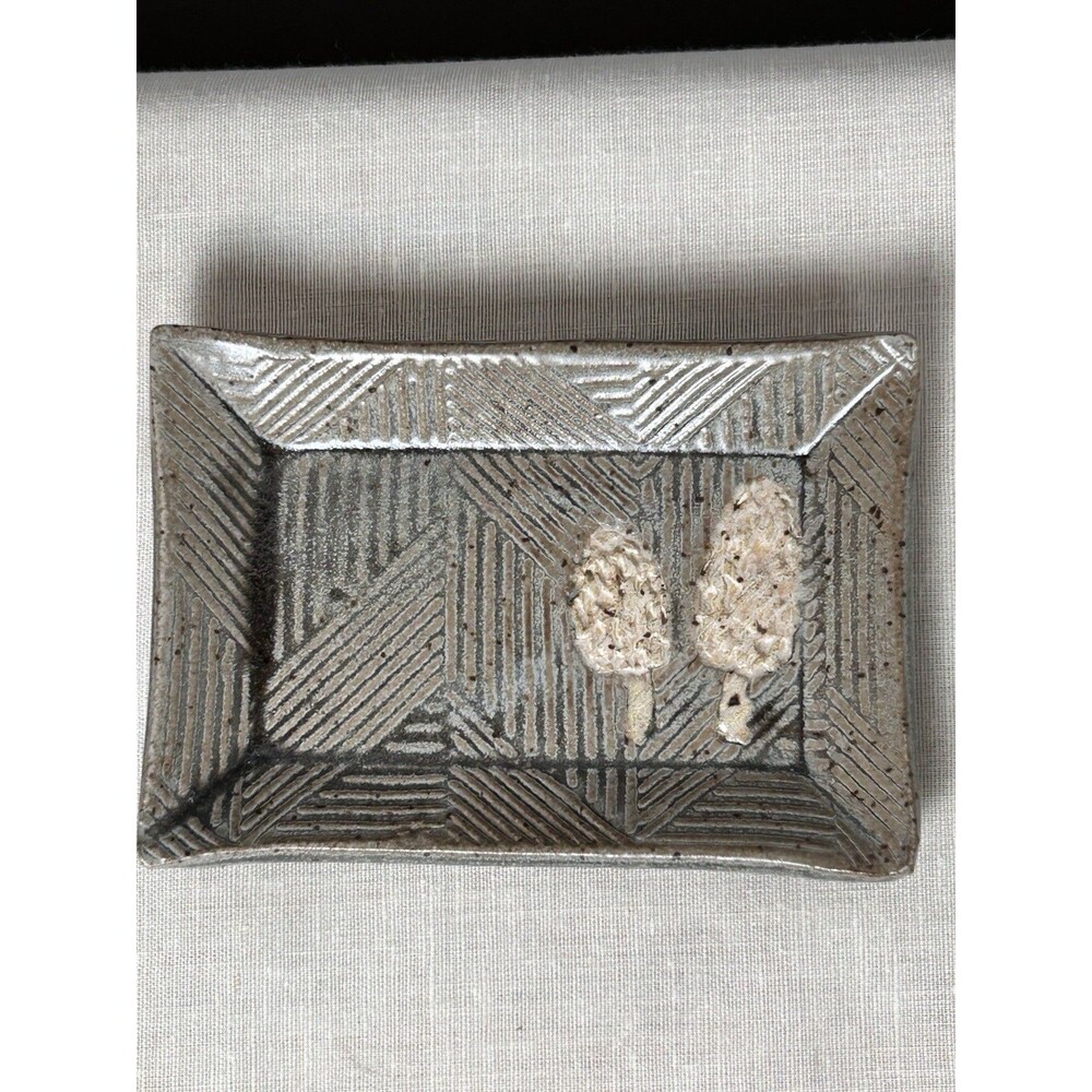 White Squirrel Claymarks handmade in Ohio USA Morel Set of 2 trinket dishes